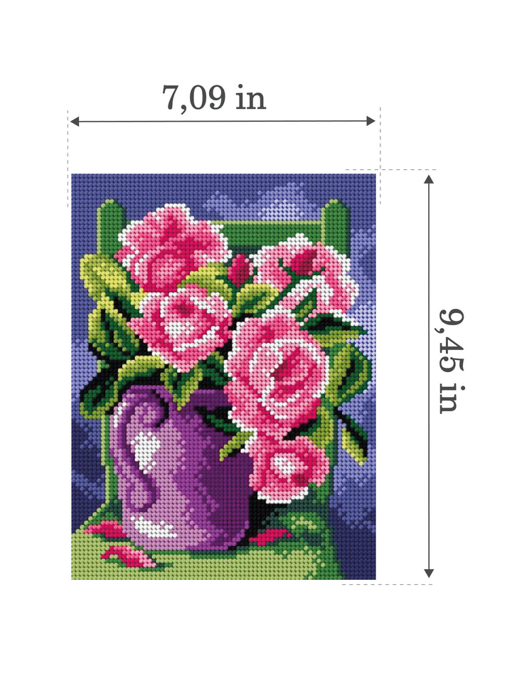 Needlepoint canvas for halfstitch without yarn Roses in a Purple Jug 3021F - Printed Tapestry Canvas