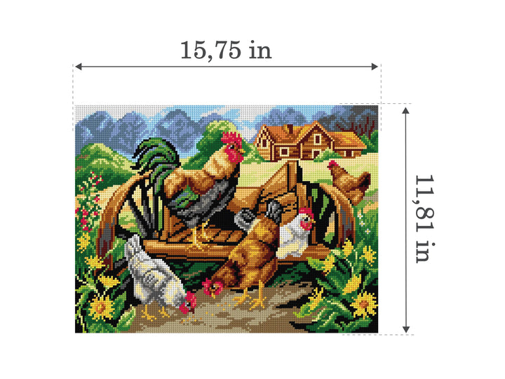 Gobelin canvas for halfstitch without yarn Roaster and Chickens 3033J