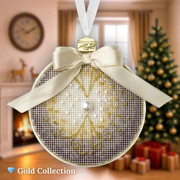Christmas Ornament - Pearl Bauble Plastic Base Cross-Stitch Kit by Wonderland Crafts FLX-142