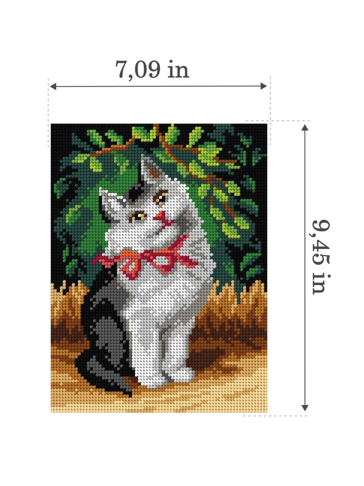Needlepoint canvas for halfstitch without yarn after Sophie Sperlich - A Cat with Ribbon 3104F - Printed Tapestry Canvas