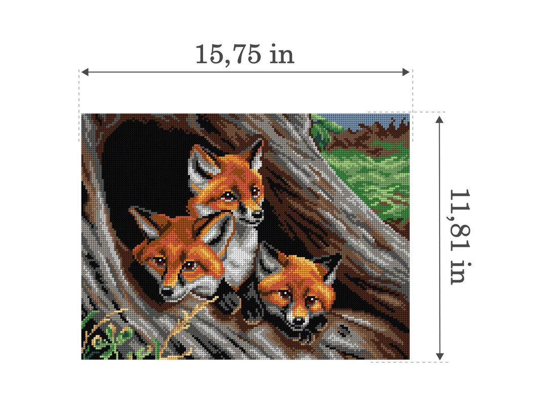 Needlepoint canvas for halfstitch without yarn after Samuel John Carter - Young Foxes in a Hollow Tree (fragment) 3249J