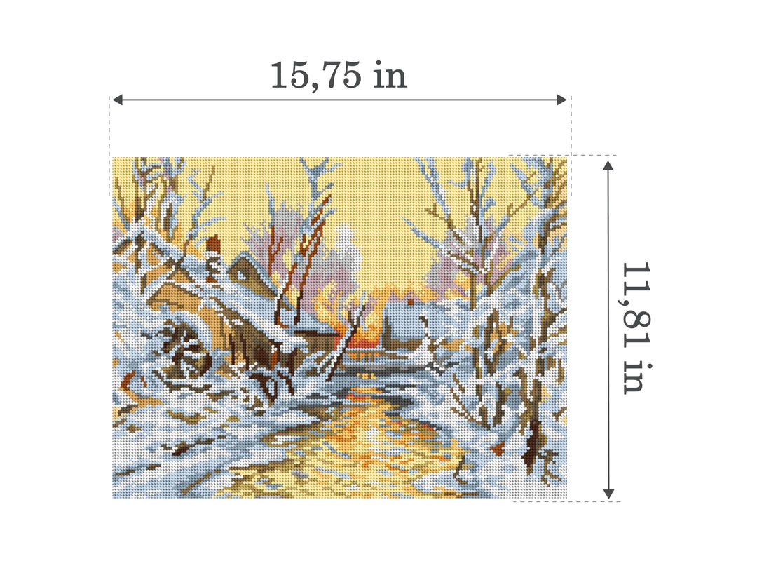 Gobelin canvas for halfstitch without yarn after Walter Moras - Snowy Mill (fragment) 3259J