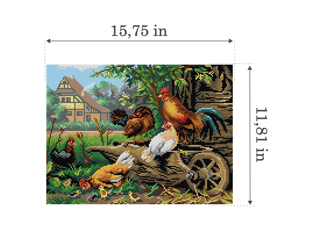 Gobelin canvas for halfstitch without yarn after Carl Jutz - Farm Rooster Chickens 3282J