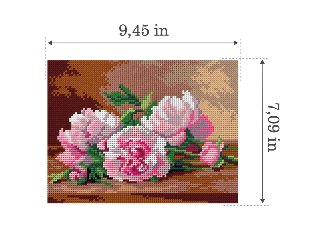Needlepoint canvas for halfstitch without yarn after Jules Alexandre Gamba de Preydour - Peonies 3297F - Printed Tapestry Canvas
