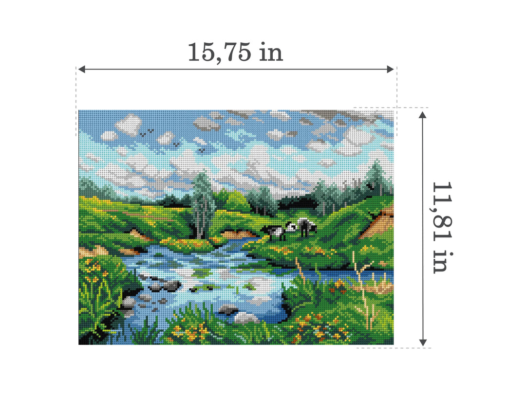 Gobelin canvas for halfstitch without yarn after Peder Mork Monsted - Cows Grazing 3465J