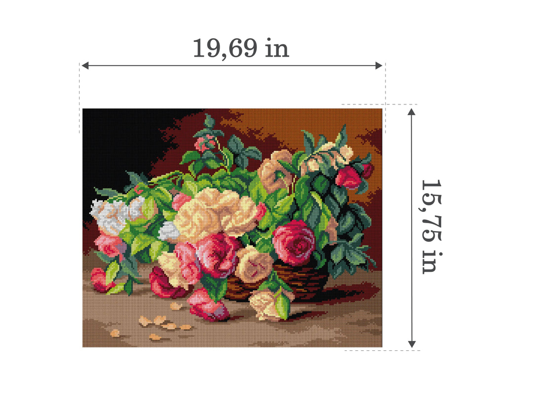 Gobelin canvas for halfstitch without yarn after Henri Biva - Roses in a Basket 3496M
