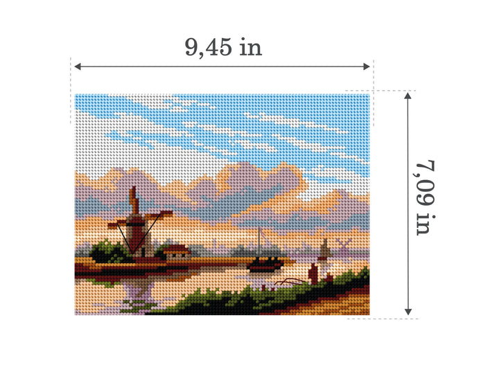 Gobelin canvas for halfstitch without yarn after Lodewijk Johannes Kleijn-A Panoramic Summer Landscape with Barges 3504F