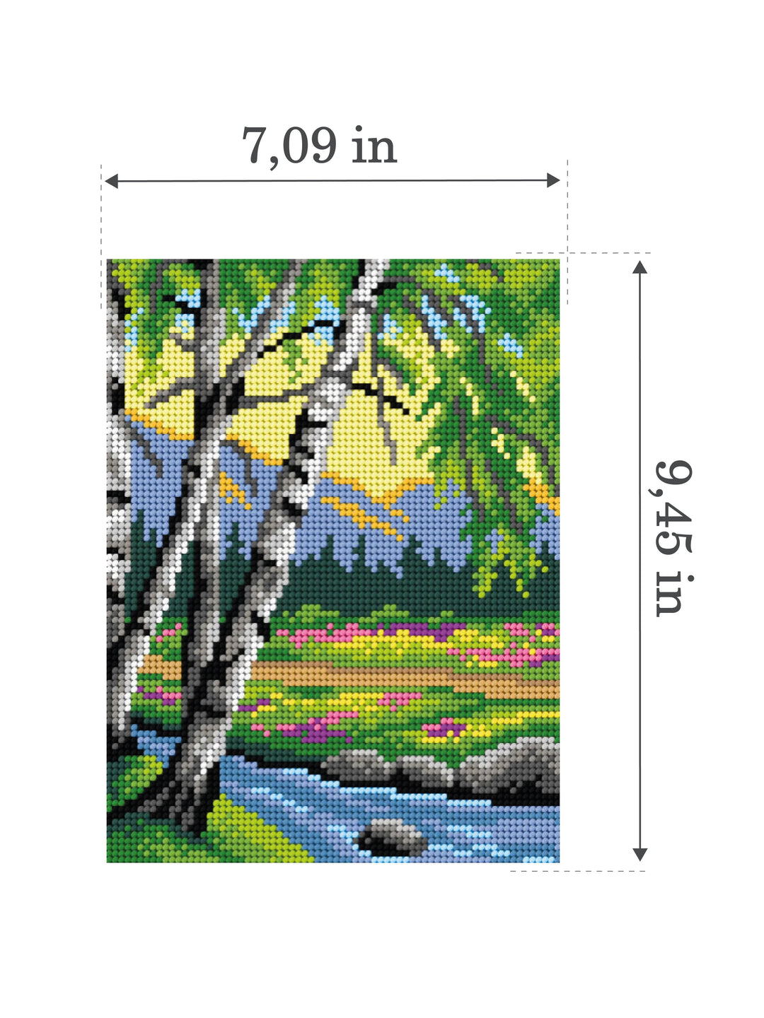 Gobelin canvas for halfstitch without yarn Landscape with a River and Birches 3506F