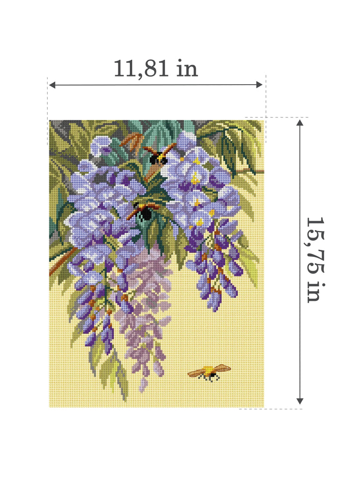 Gobelin canvas for halfstitch without yarn after Paul de Longpre - Wisteria and Three Bumblelees 3517J