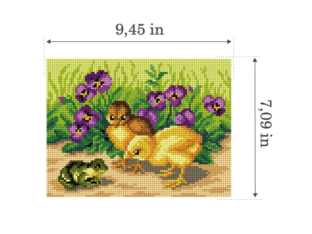 Gobelin canvas for halfstitch without yarn Chickens and Frog 3519F