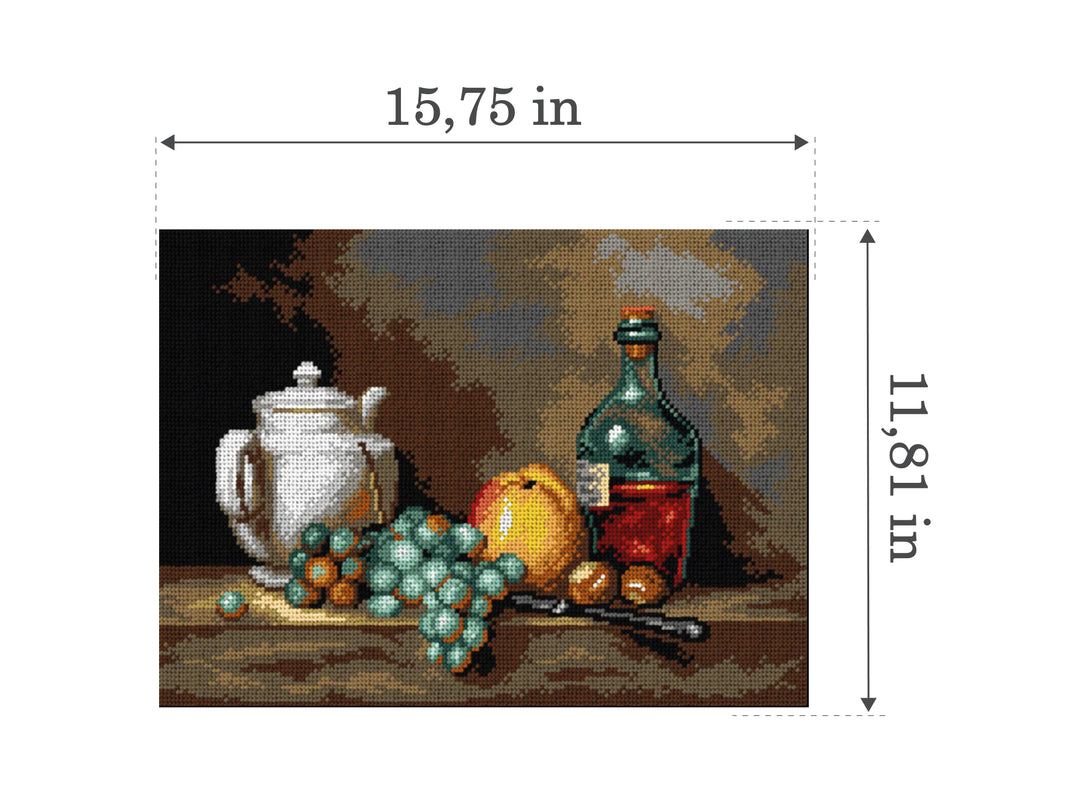 Gobelin canvas for halfstitch without yarn after Jean Chardin - Still Life with White Teapot, Grapes, Chestnuts and Apple 3537J