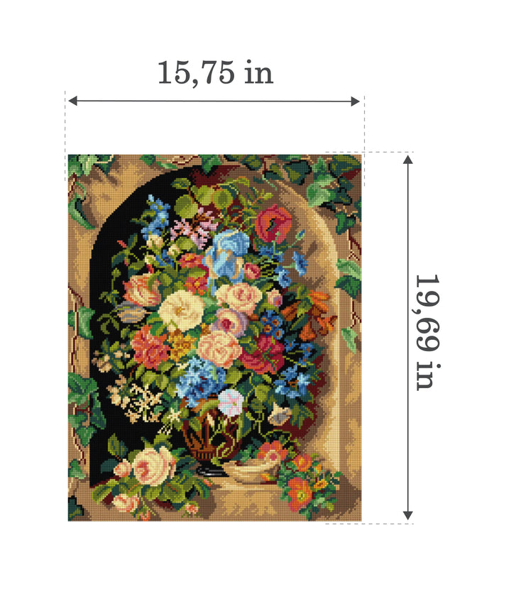 Needlepoint canvas for halfstitch without yarn after Pauline von Koudelka - Schmerling - Bouquet in a  Greek Vase 3539M