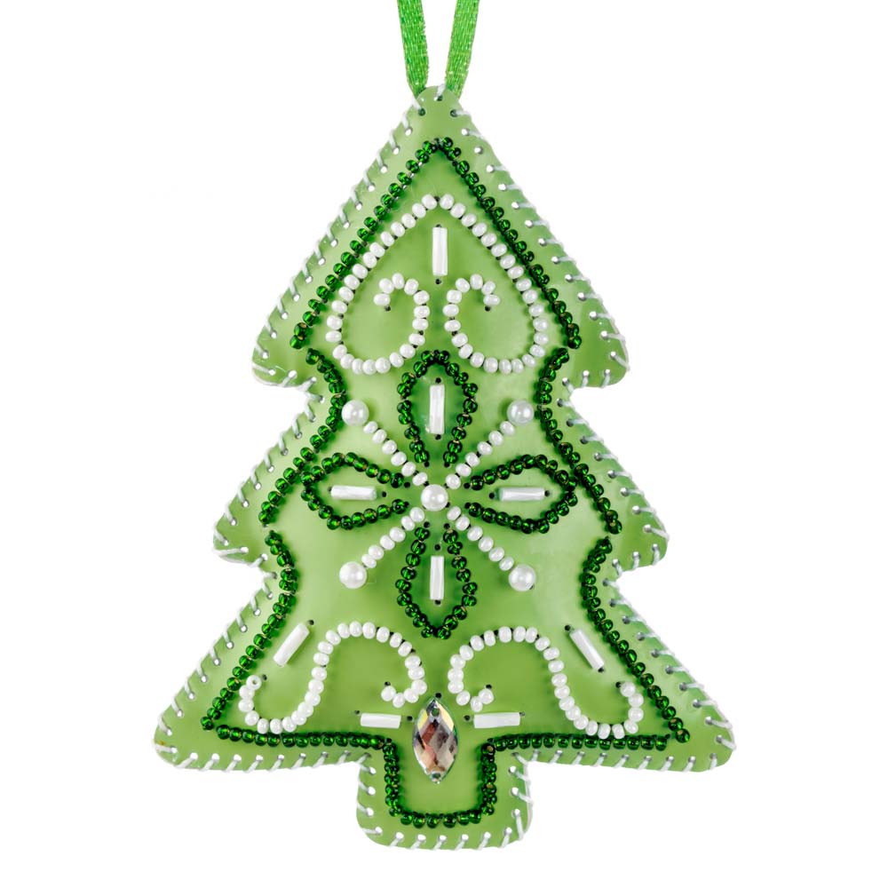 Christmas Tree Ornament Artificial Leather Bead Embroidery Kit by Wonderland Crafts FLBB-130