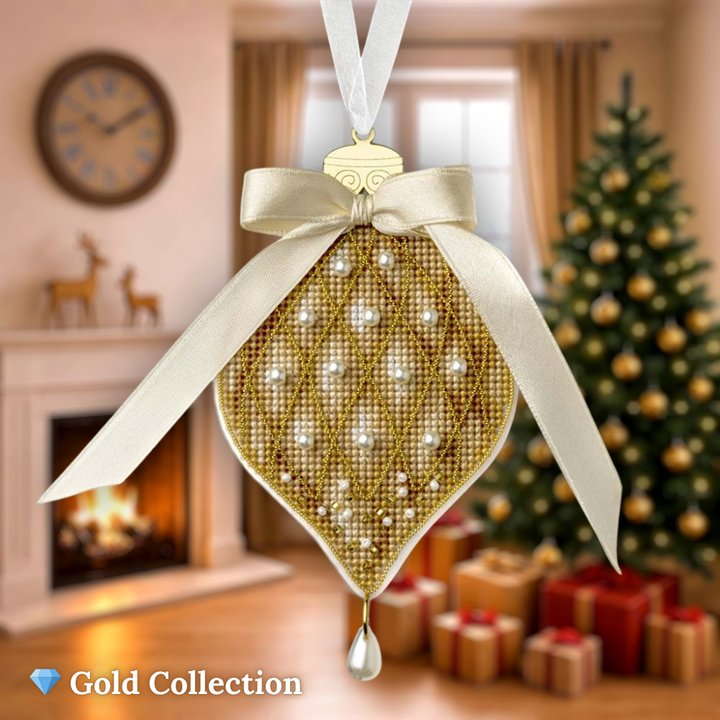 Christmas Ornament - Golden Pinecone Plastic Base Cross-Stitch Kit by Wonderland Crafts FLX-136
