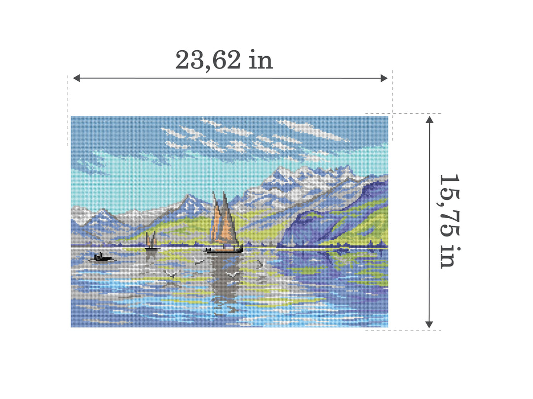 Needlepoint canvas for halfstitch without yarn  after Peder Mork Monsted - View of Lake, Vevey  3587Q