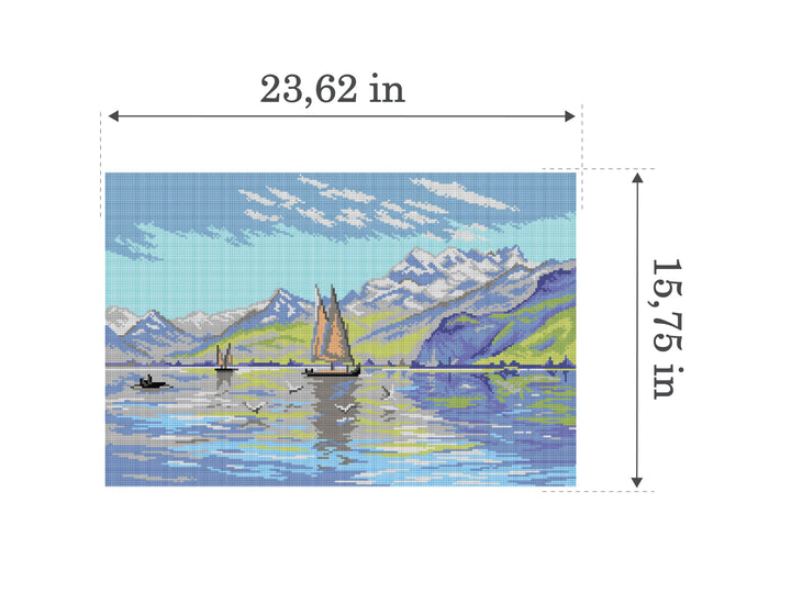 Needlepoint canvas for halfstitch without yarn  after Peder Mork Monsted - View of Lake, Vevey  3587Q