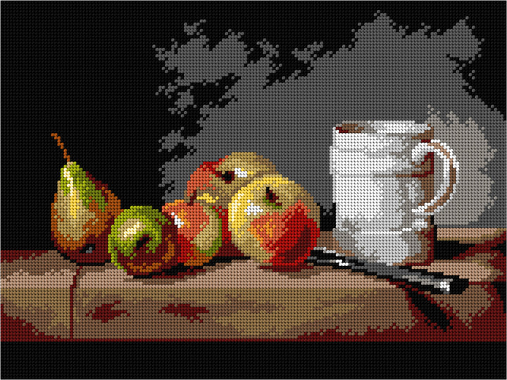 Still Life with a Cup, Apples and Pears Gobelin Canvas for Half Stitch by Orchidea 3614J