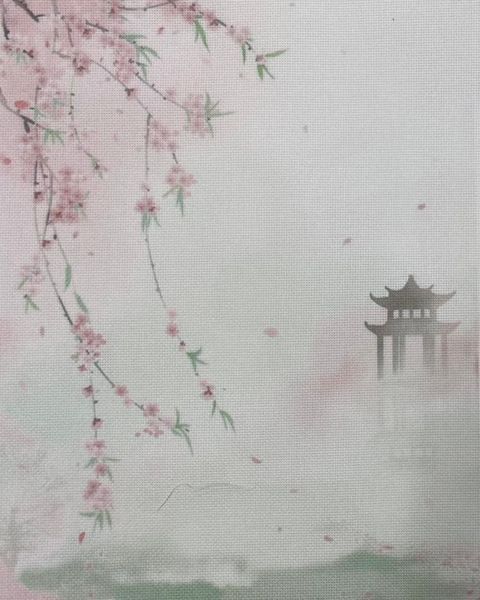 Zen Serenity Designer Printed AIDA Fabric. Canvas for embroidery with an applied background  KF-1373A