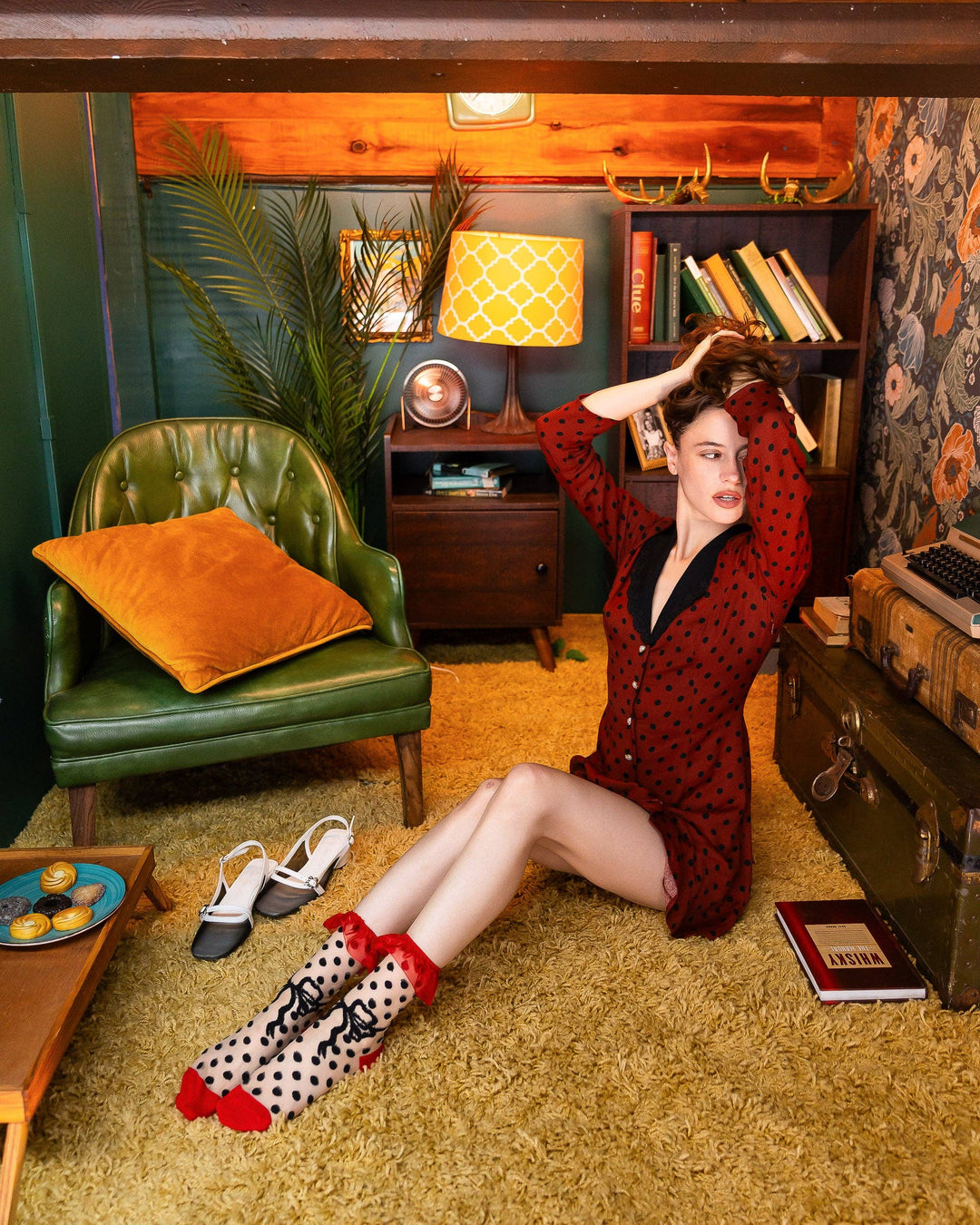 Polka Dot Bow Ruffle Sheer Crew Sock