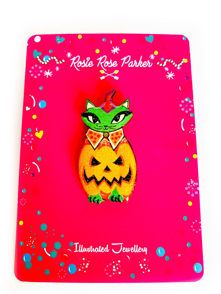 Cat in a Pumpkin Costume Pin by Rosie Rose Parker