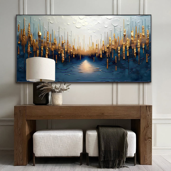 Golden Forest Reflection Abstract Impasto Wall Art