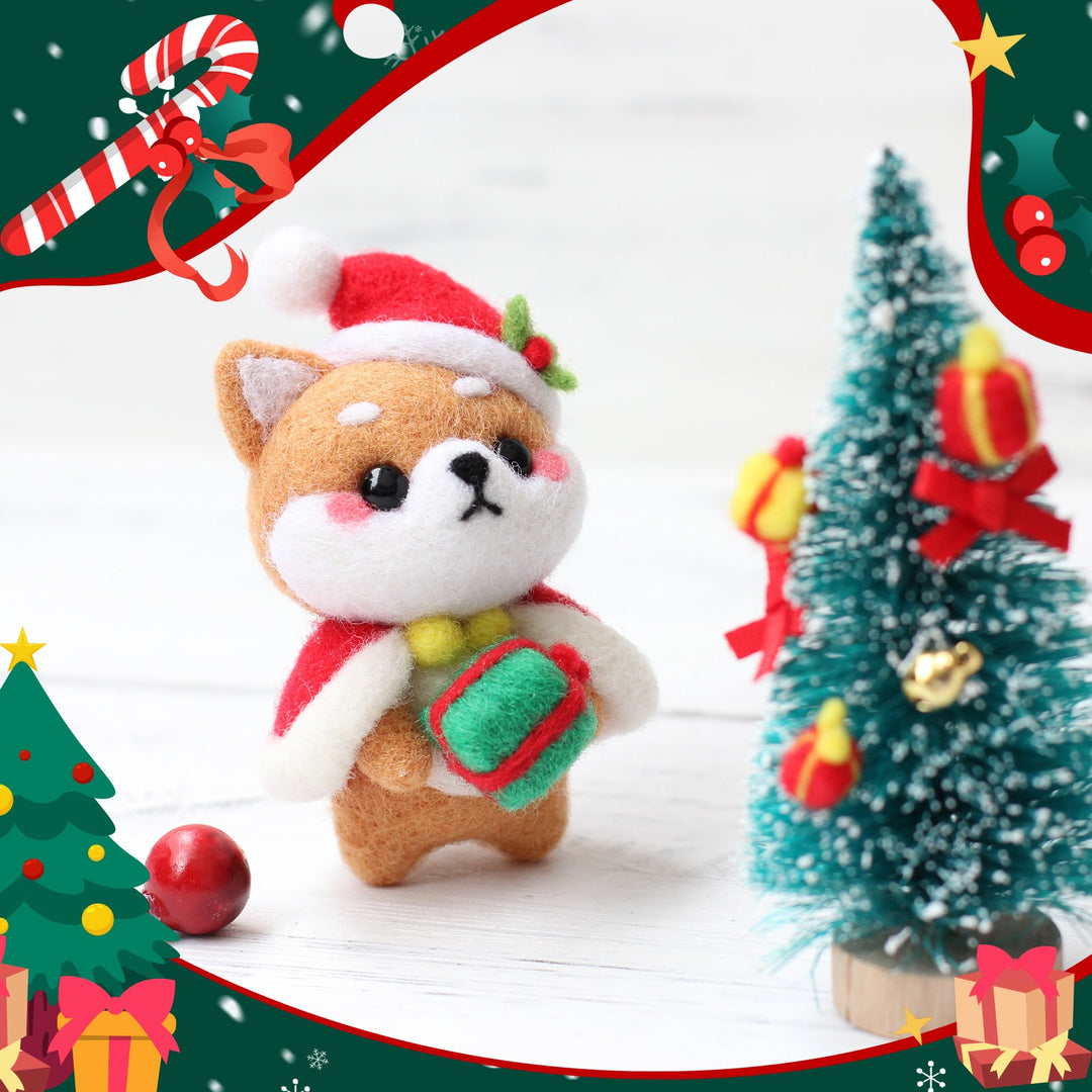 Christmas Bunny, Shiba Inu, Cat and Santa Needle Felting Kit. Wizardi DIY Wool Craft Kit F07N8-Z-06