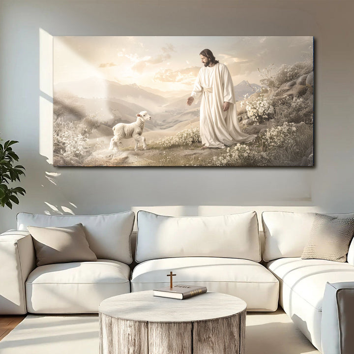 Jesus Protects The Lamb From Wolves Faith Wall Art X