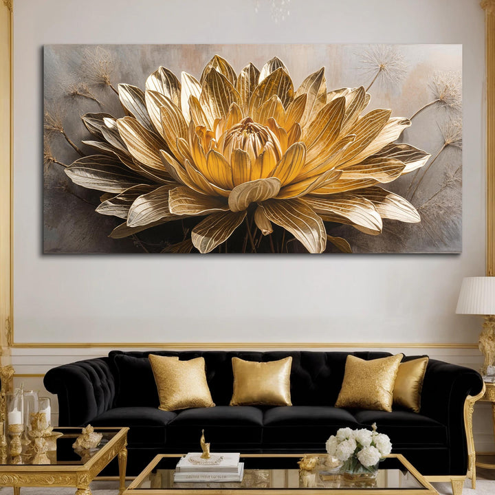Golden Dandelion Minimalist Abstract Wall Art VII