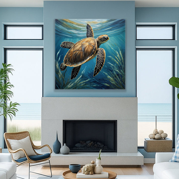 Turtle In Seagrass Coastal Wall Art