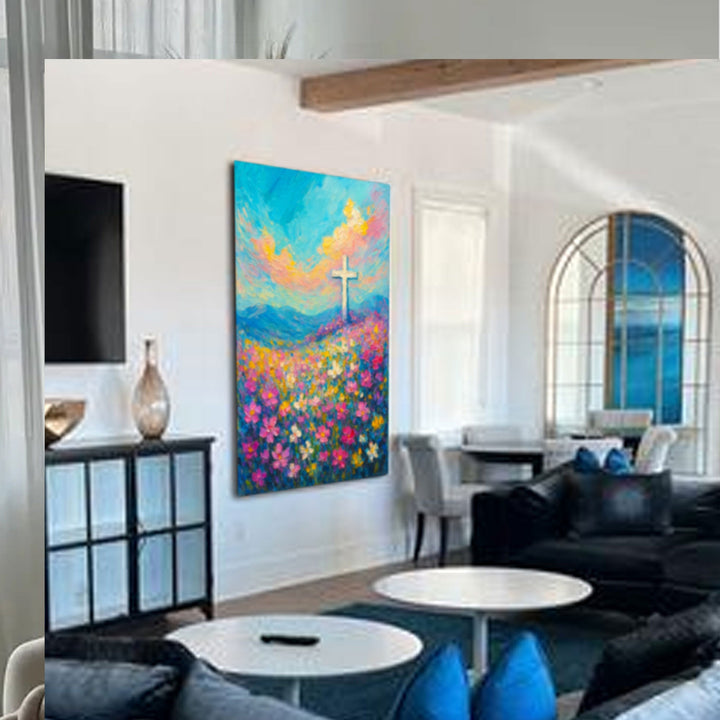 Cross Floral Field Faith Wall Art III