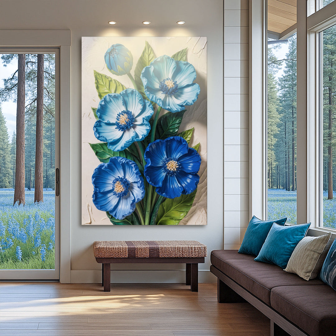 Blue Blossom Bouquet Impasto Wall Art