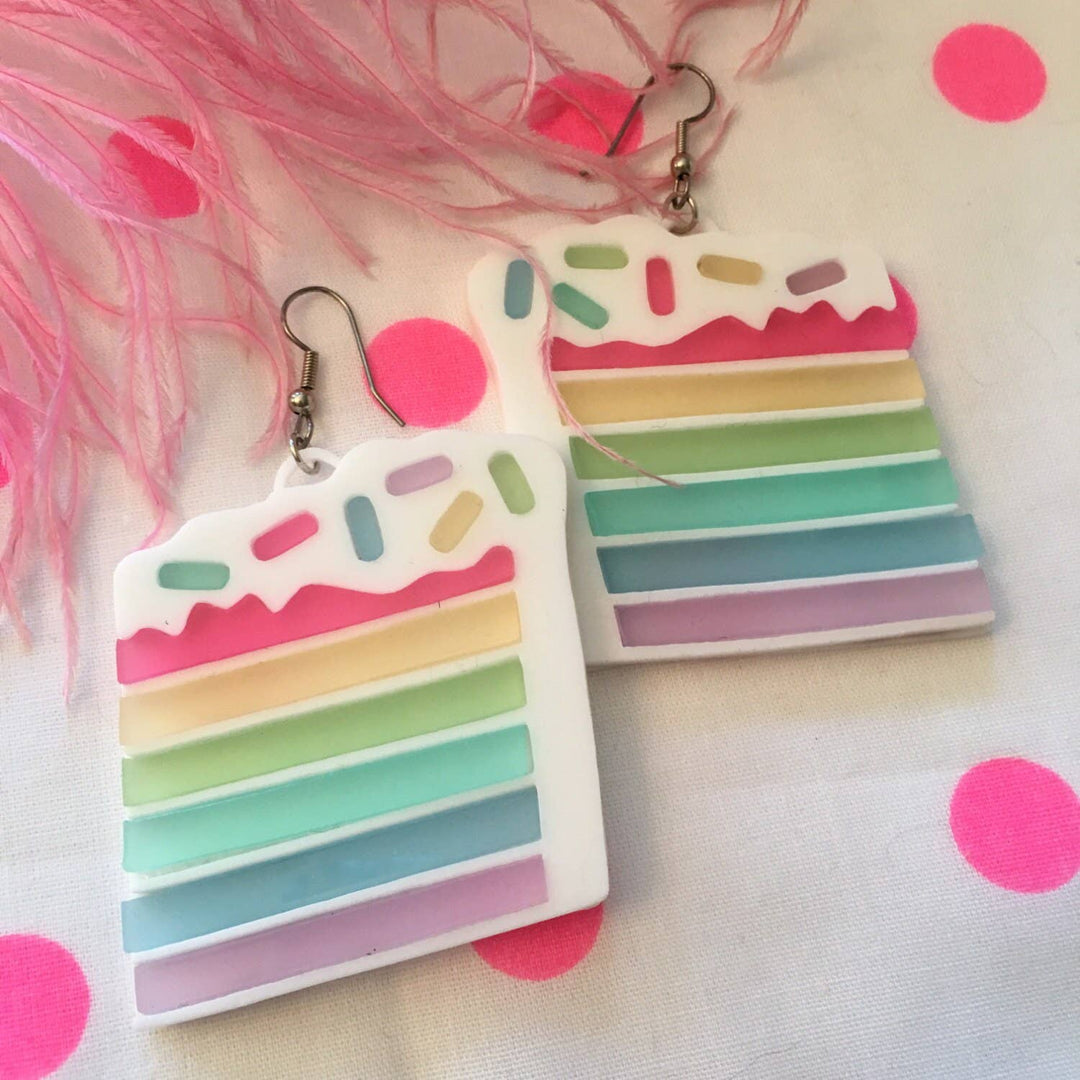 Pastel Rainbow Layered Cake Slice Earrings