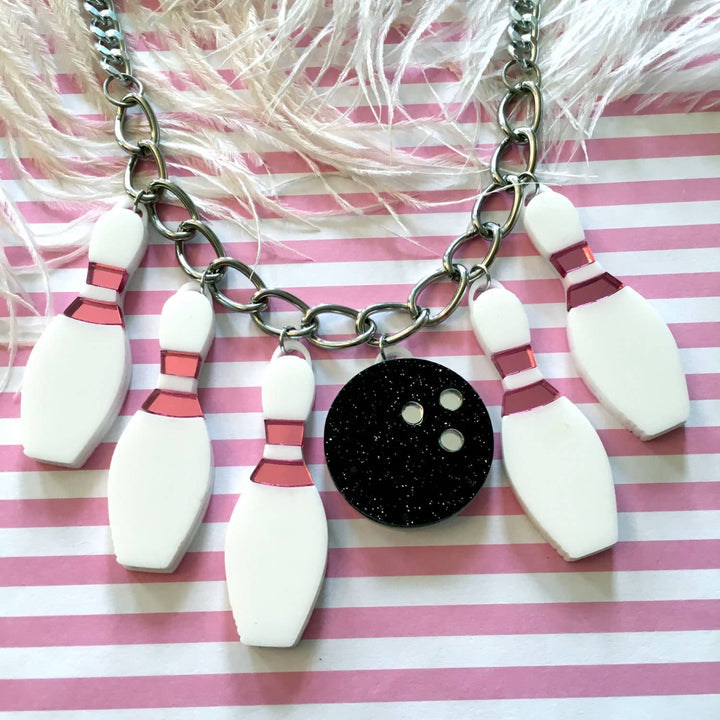 Bowling Pins And Ball Charm Necklace