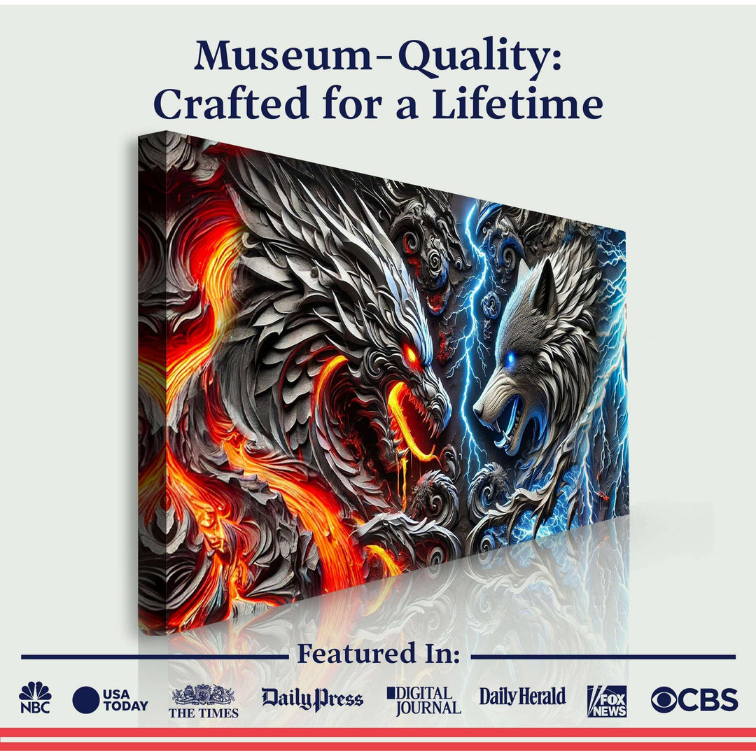 3D Dragon and Wolf Wall Art IV