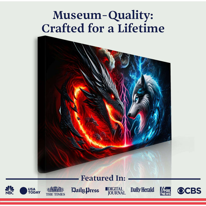 3D Dragon and Wolf Wall Art VI