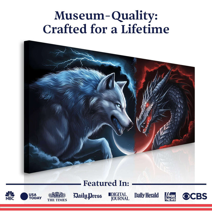 3D Dragon and Wolf Wall Art