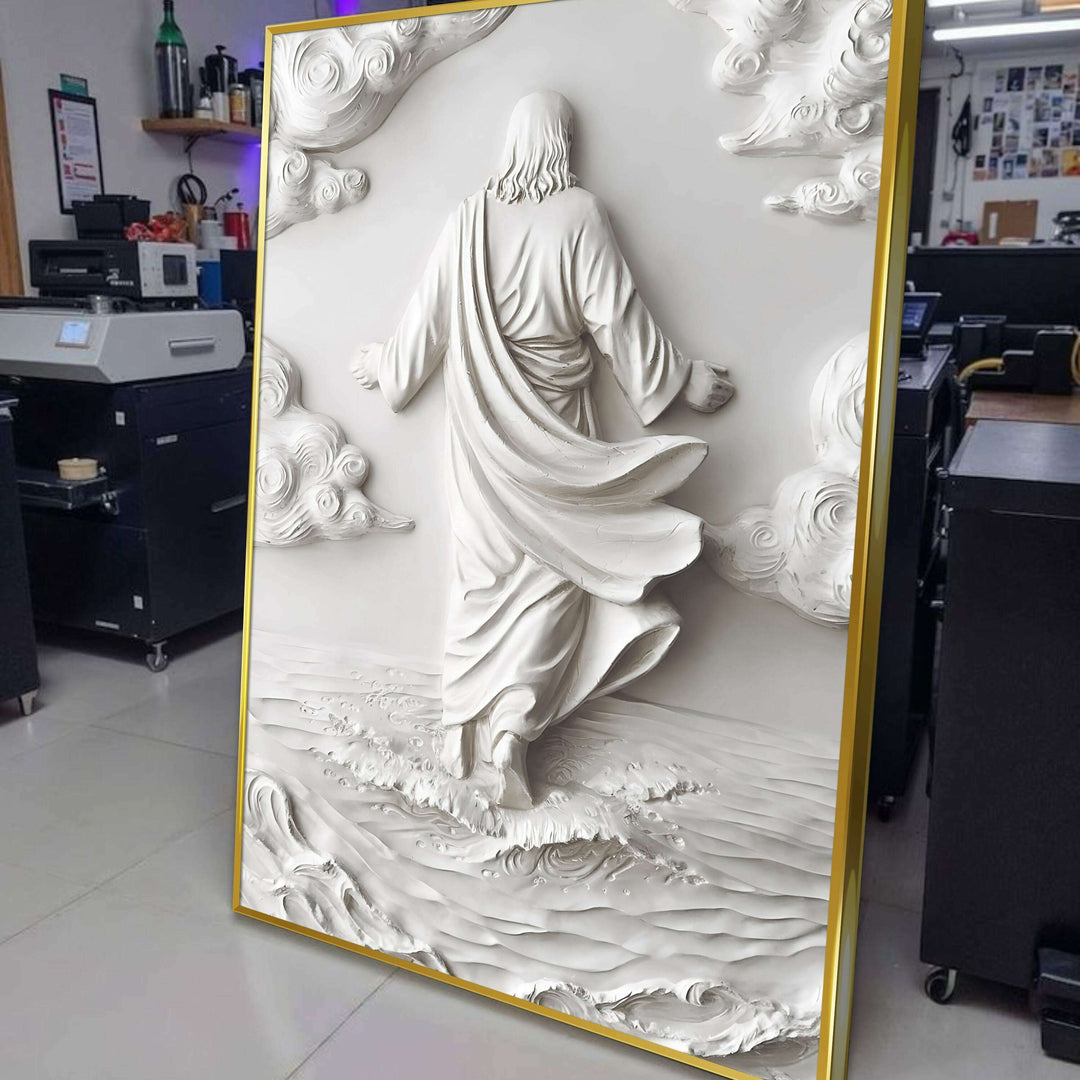 3D Minimalist Jesus Walking on Water Wall Art