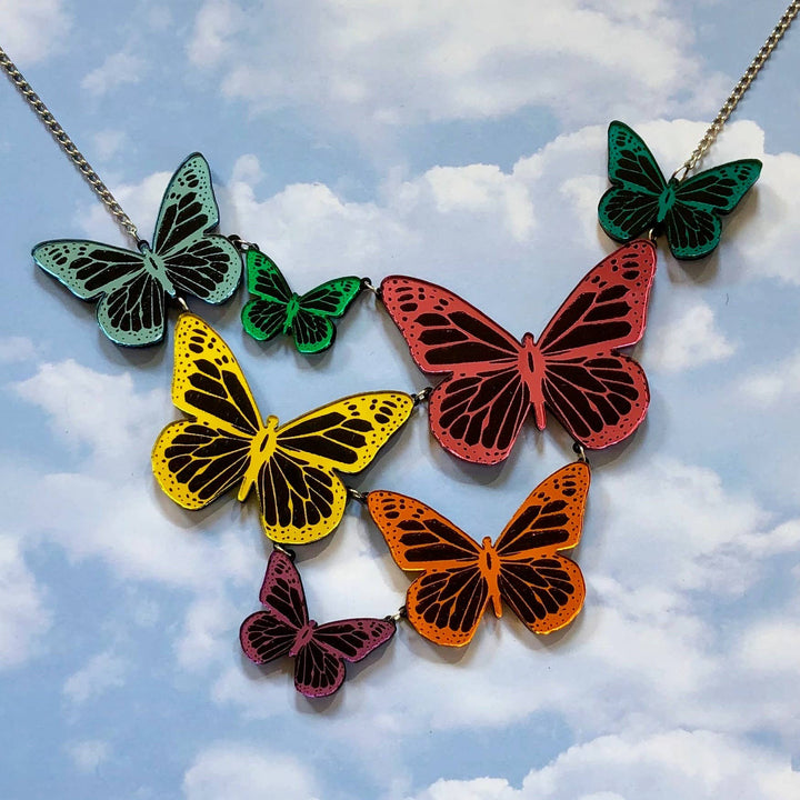 Mirrored Rainbow Butterfly Statement Necklace