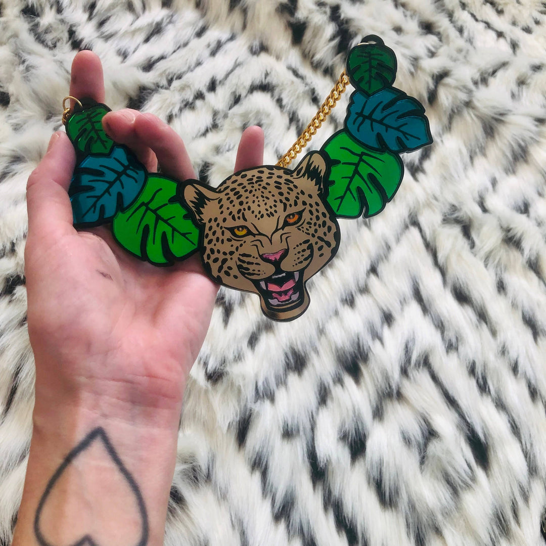 Leopard And Jungle Leaves Necklace