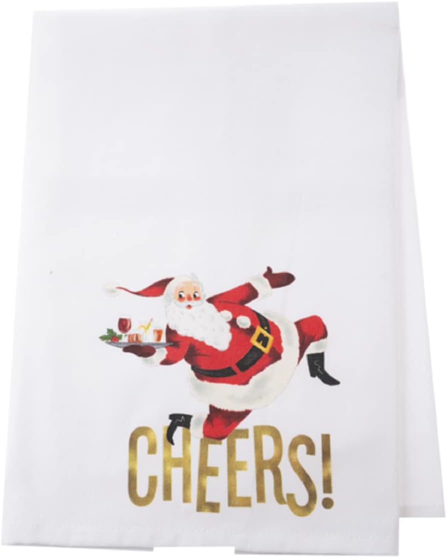 Santa Tea Towel Set -Cheers/Making Spirits Bright, 28-inch Length, Cotton, Set of 4