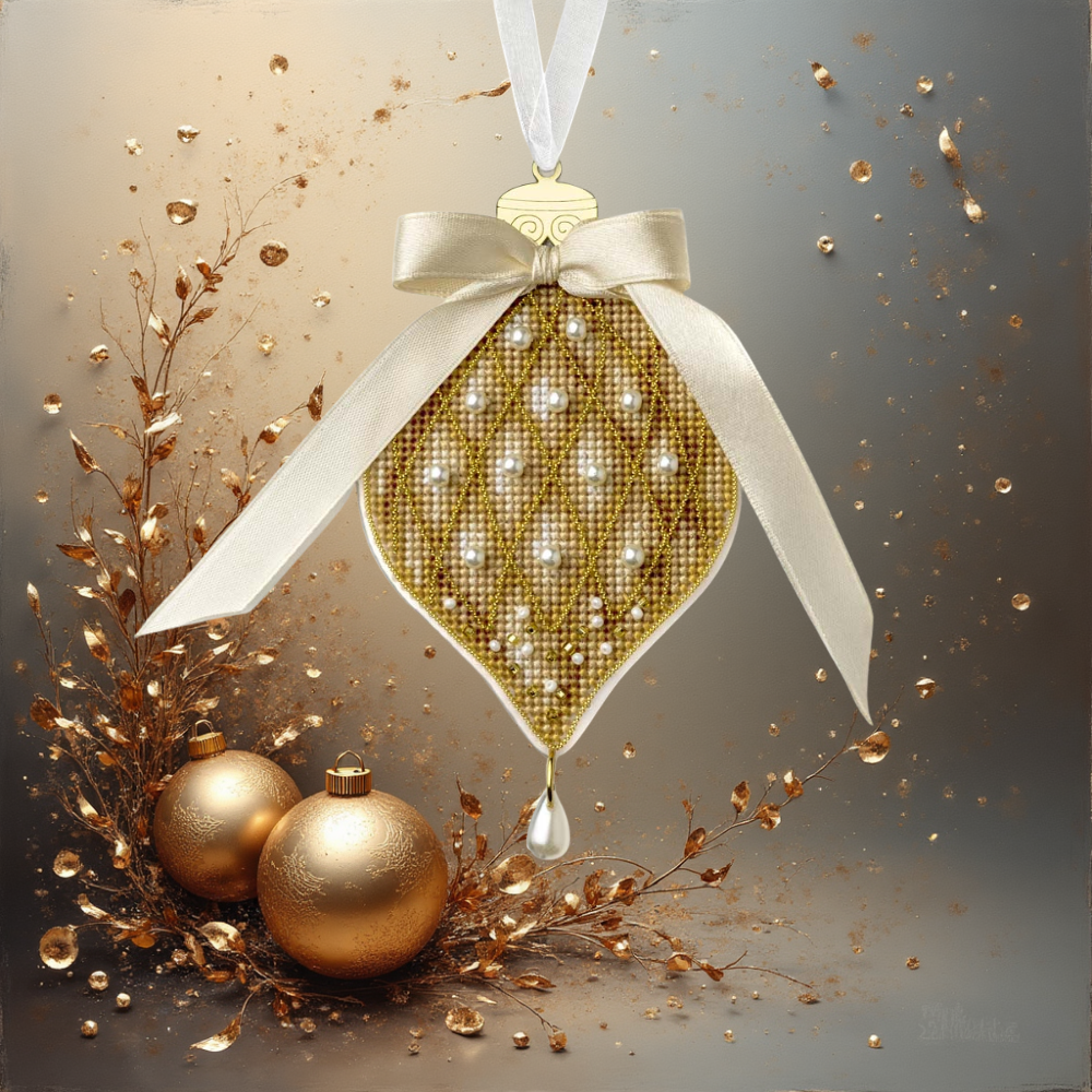 Christmas Ornament - Golden Pinecone Plastic Base Cross-Stitch Kit by Wonderland Crafts FLX-136