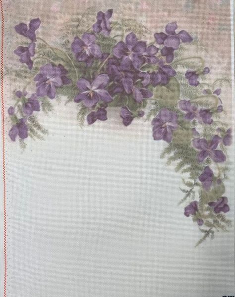 Lilac Cascade Designer Printed AIDA Fabric. Canvas for embroidery with an applied background  KF-1367A