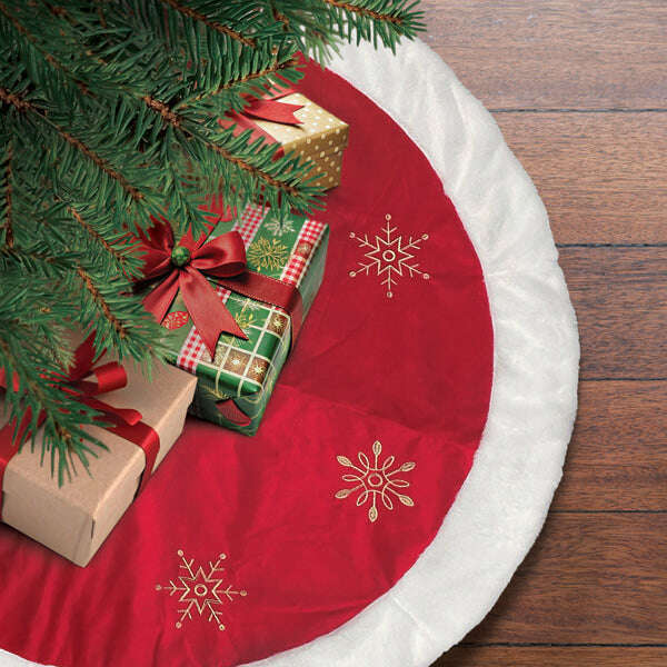 Old World Christmas 48in Red Snowflake Embroidered Tree Skirt With Faux Fur Trim
