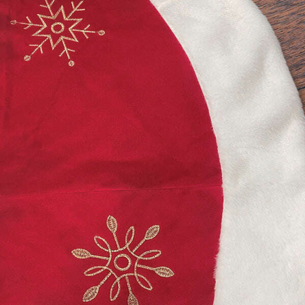 Old World Christmas 48in Red Snowflake Embroidered Tree Skirt With Faux Fur Trim