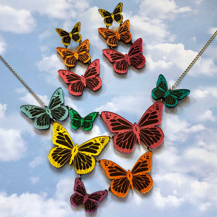 Mirrored Rainbow Butterfly Statement Necklace