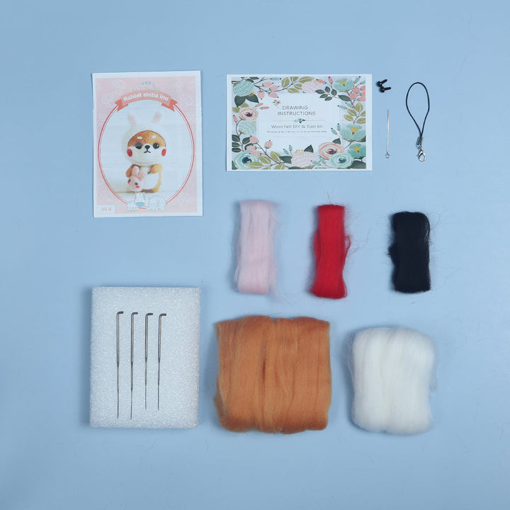 Puppy in Rabbit Costume Needle Felting Kit. Wizardi DIY Wool Craft Kit F07N8-W4