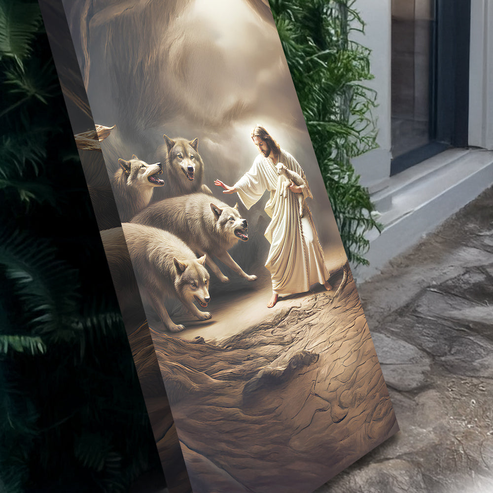 Jesus Protects The Lamb From Wolves Faith Wall Art VII