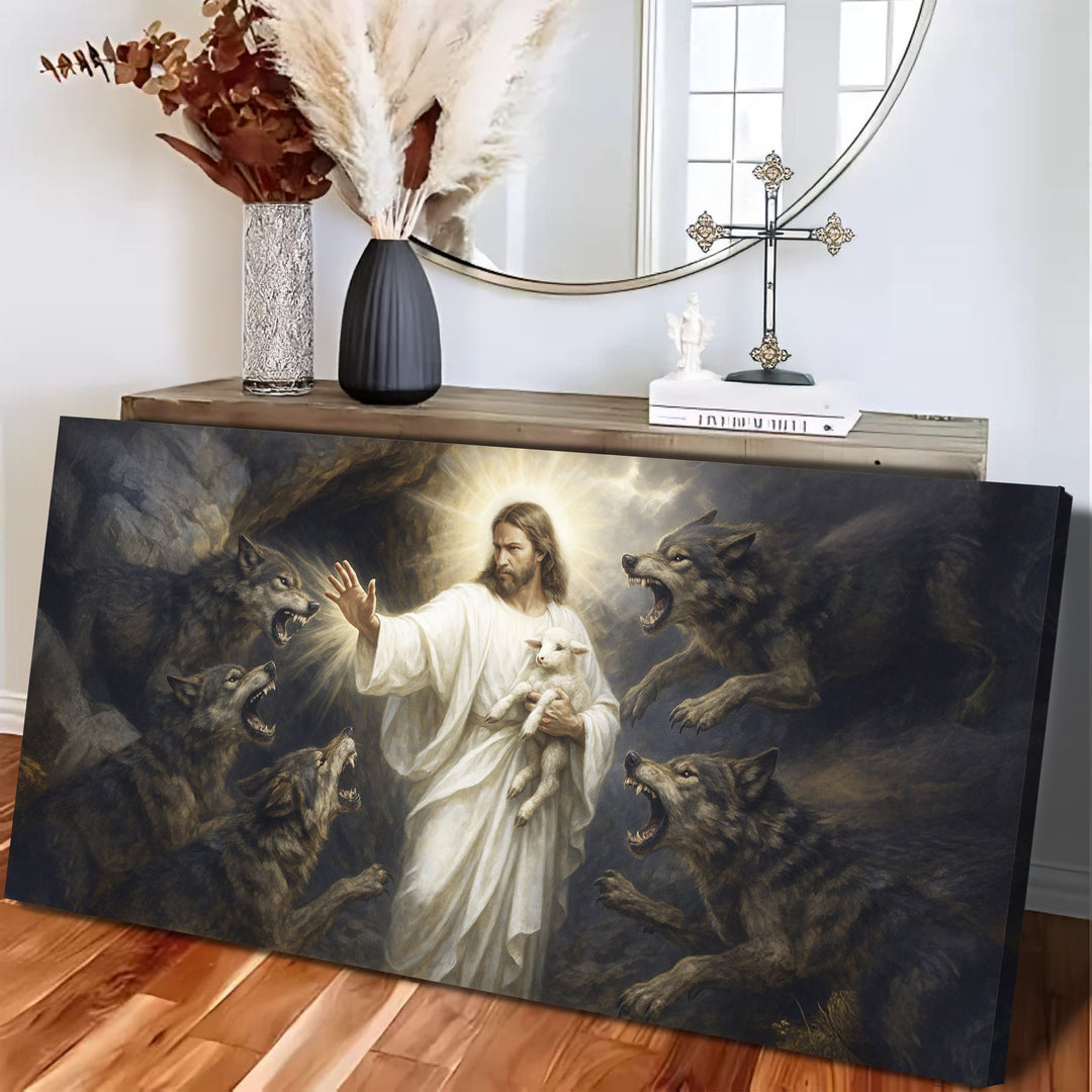 Jesus Protects The Lamb From Wolves Faith Wall Art XIV
