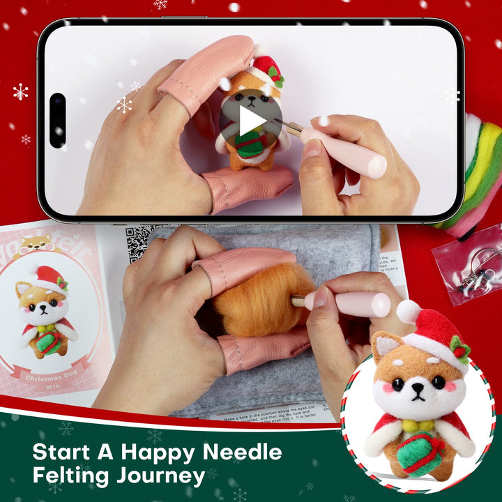 Christmas Bunny, Shiba Inu, Cat and Santa Needle Felting Kit. Wizardi DIY Wool Craft Kit F07N8-Z-06