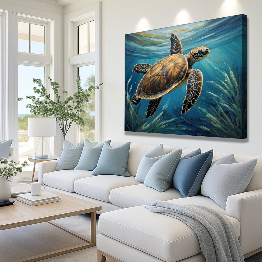 Turtle In Seagrass Coastal Wall Art